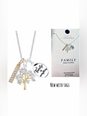 Family is Everything Tree Necklace - Tri tone nwt 14k fp gift silver gold new